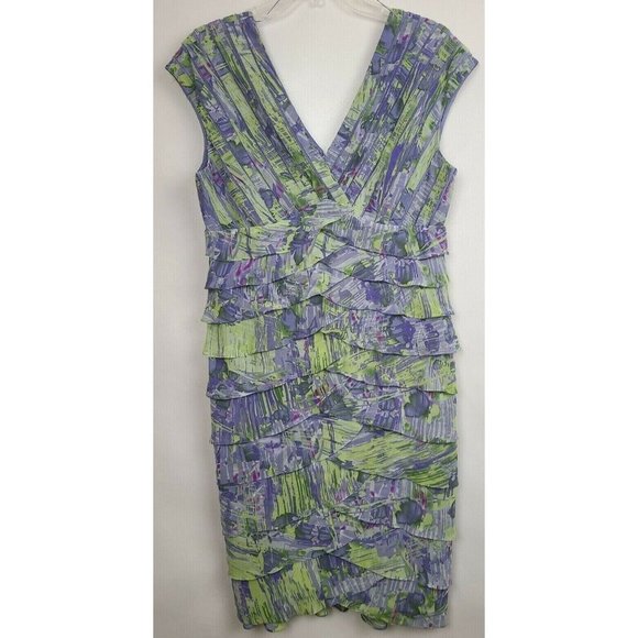 Adrianna Papell Dresses & Skirts - Adrianna Papell Purple Green Ruffle Sleeveless Cocktail Dress Size 14